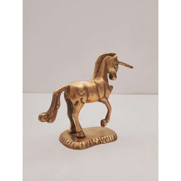 Vintage 70s Solid Brass Unicorn Statue Art Figure Heavy - Fantasy Decor - Picture 4 of 10